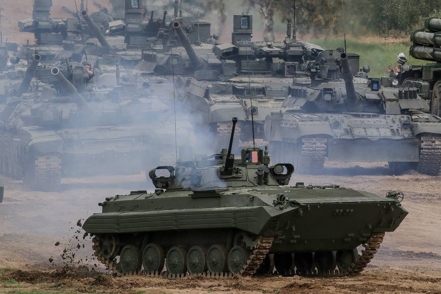 Russian Army BMP-2 infantry fighting vehicle seen during the annual Army Games defense technology international exhibition. <em>Credit: Photo by Leonid Faerberg/SOPA Images/LightRocket via Getty Images</em>