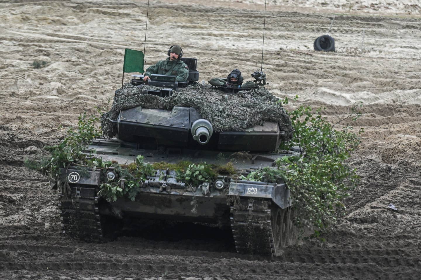 A Polish Leopard tank during a live fire demonstration in September 2022. <em>Omar Marques/Getty Images</em>