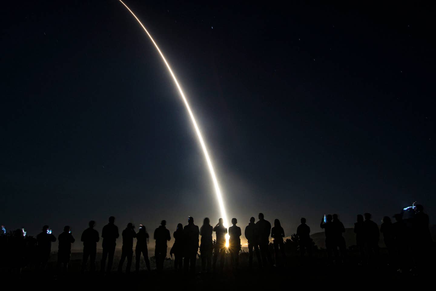 An Air Force Global Strike Command unarmed Minuteman III Intercontinental Ballistic Missile launches during an operational test at 1:13 A.M. PDT, Sept. 7 at Vandenberg Space Force Base, Calif. <em>Credit: U.S. Air Force photo by Airman 1st Class Ryan Quijas</em>