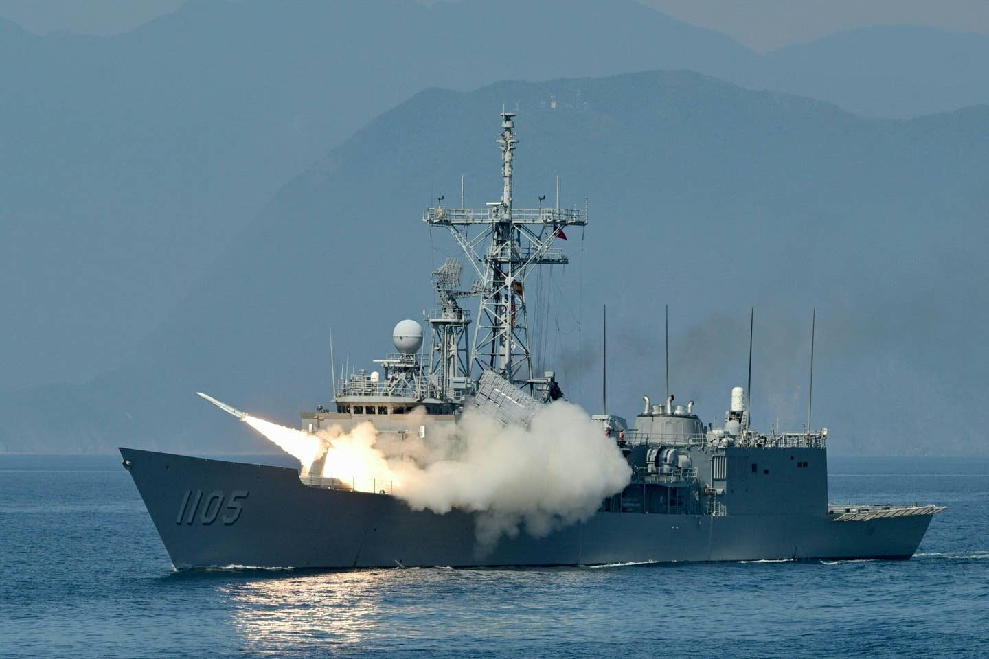 Taiwanese navy launches a US-made Standard missile from a frigate during the annual Han Kuang Drill, on the sea near the Suao navy harbor in Yilan county on July 26, 2022. (Photo by Sam Yeh / AFP) (Photo by SAM YEH/AFP via Getty Images)