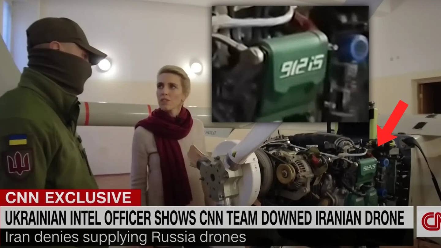 A view of the Rotax 912iS engine found in the Iranian drone.<em>&nbsp;Credit: CNN Screencap</em>