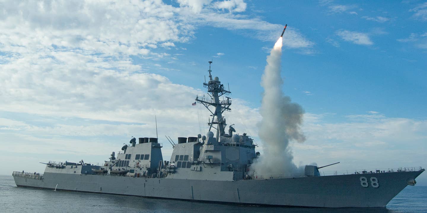 Guided-missile destroyer USS Preble launches a Tomahawk cruise missile