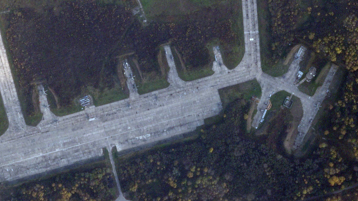 More imagery from Ostrov Air Base, also dated October 15, shows the base apparently in fairly poor condition. <em><em>PHOTO © 2022 PLANET LABS INC. ALL RIGHTS RESERVED. REPRINTED BY PERMISSION</em></em>