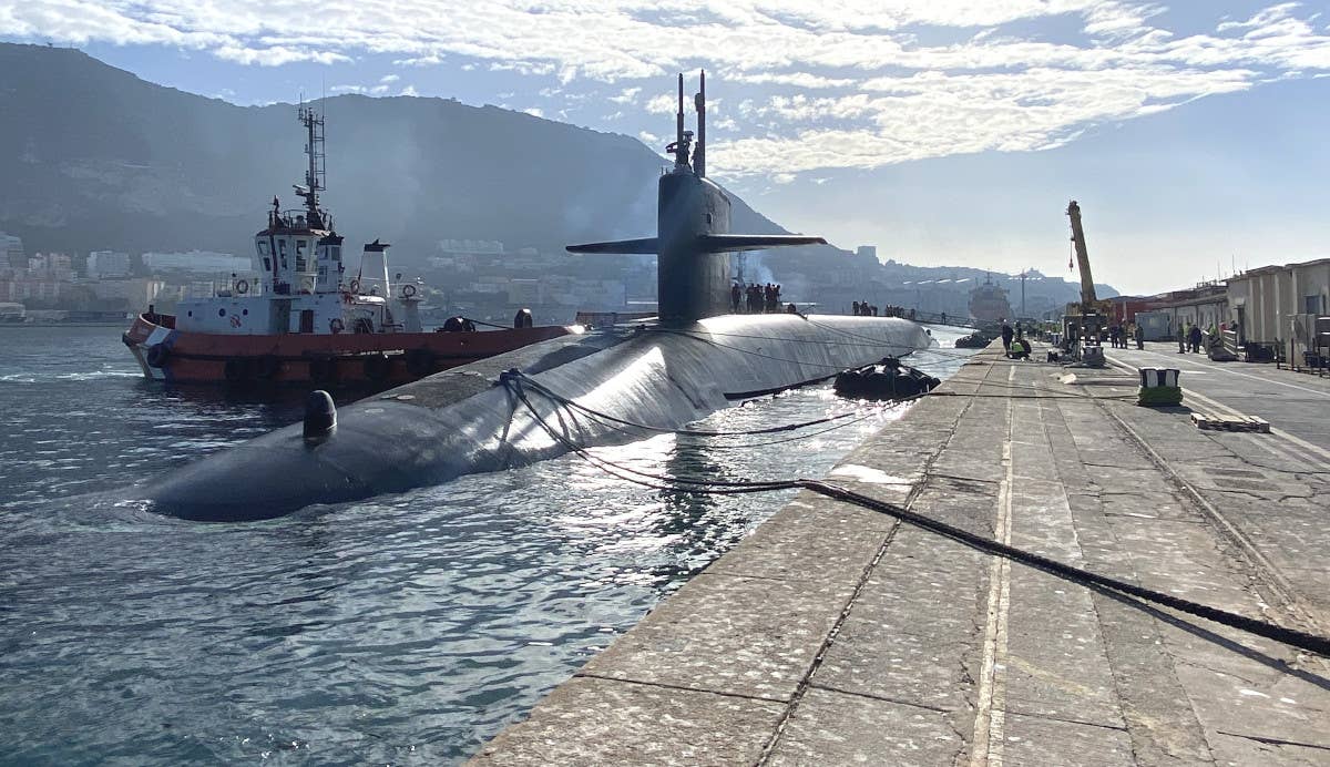USS <em>Rhode Island</em> during a visit to His Majesty's Naval Base Gibraltar in November 2022. <em>USN</em>