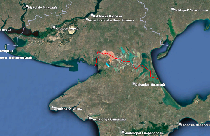 With the capture of Kherson City, Ukrainian forces are about 60 miles from Crimea. (Google Earth image)