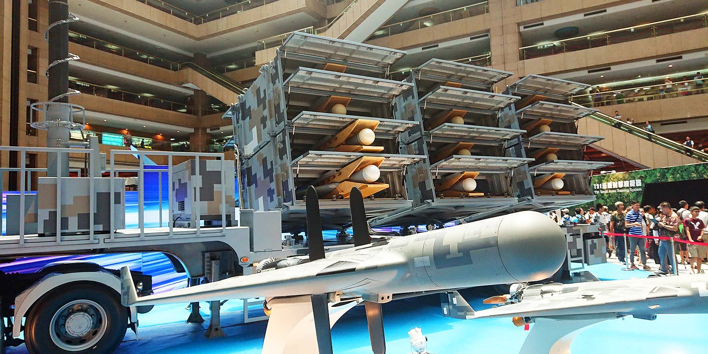 NCSIST displays the Chien Hsiang loitering munition and vehicle-based launcher