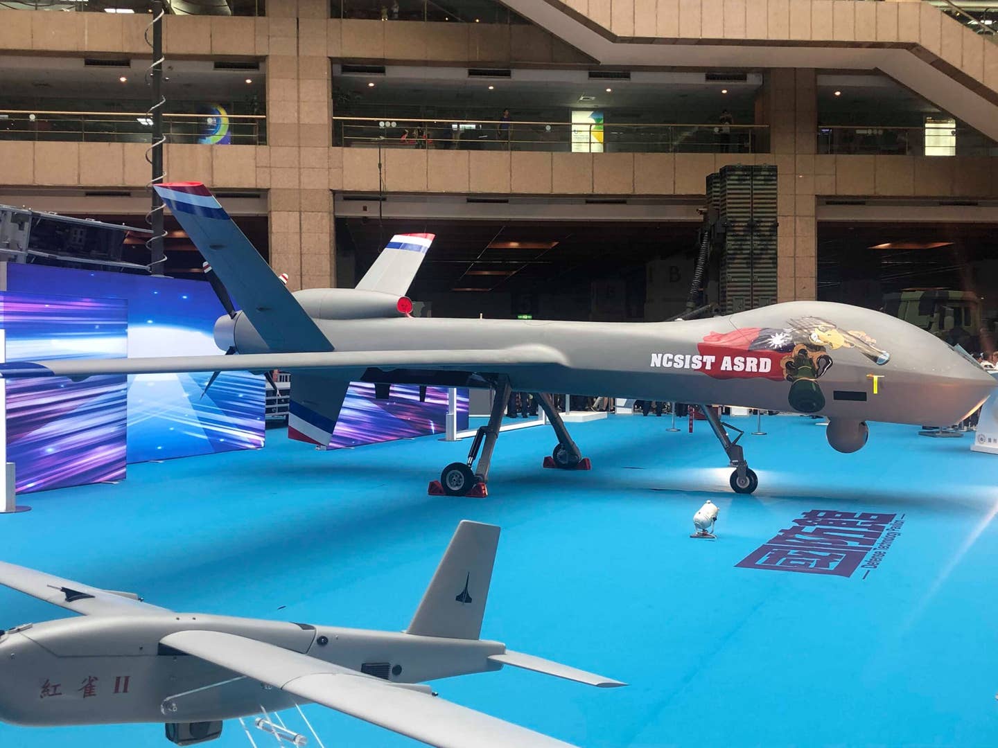 The Teng Yun loitering munition on display at the 2019 Taipei Aerospace &amp; Defense Technology Exhibition. <em>Credit: Kenchen945/Wikimedia Commons</em>