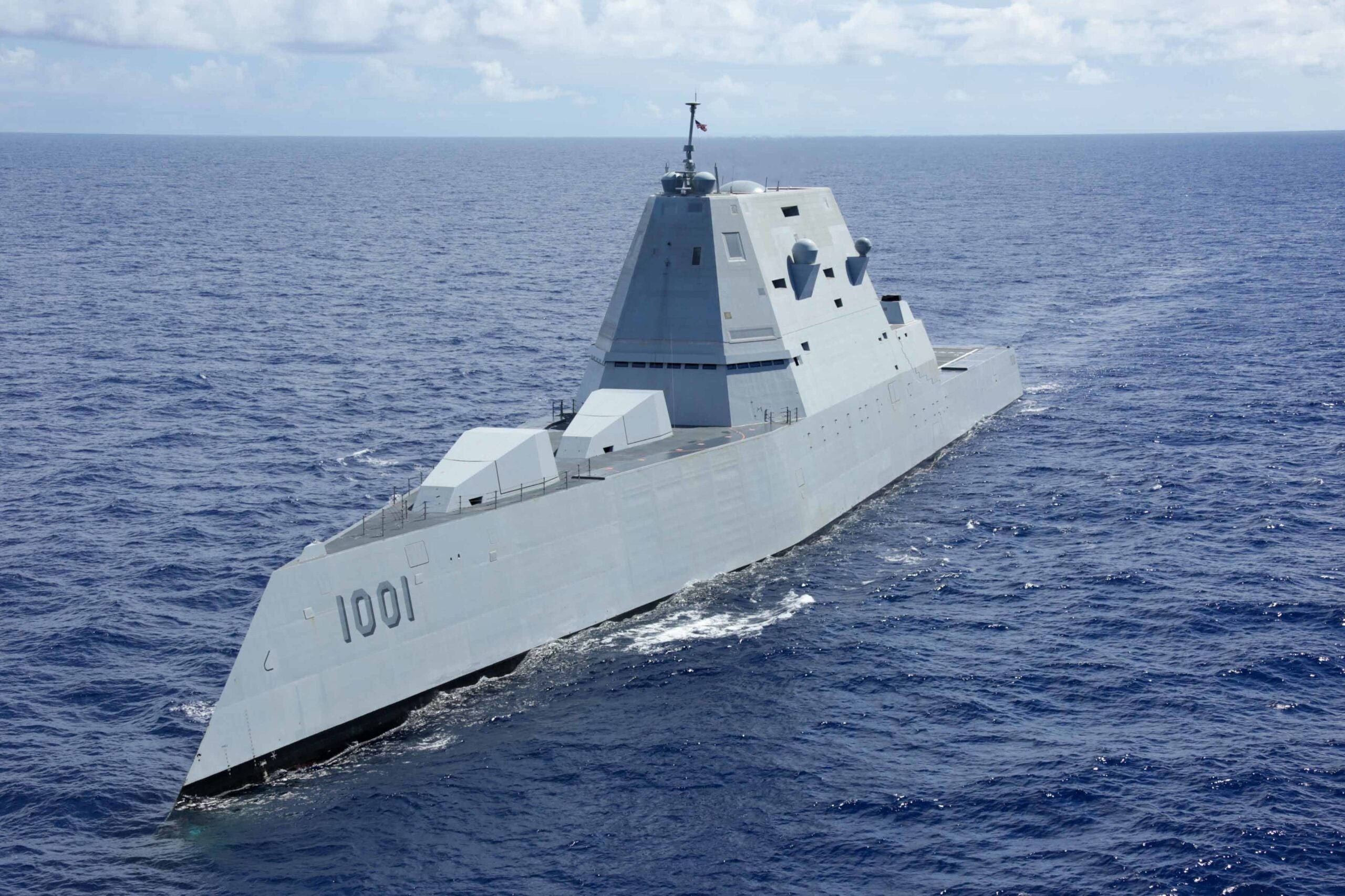 PACIFIC OCEAN (July 28, 2022) The Zumwalt-class guided-missile destroyer USS Michael Monsoor (DDG 1001) sails in formation during Rim of the Pacific (RIMPAC) 2022. Twenty-six nations, 38 ships, three submarines, more than 30 unmanned systems, approximately 170 aircraft and 25,000 personnel are participating in RIMPAC from June 29 to Aug. 4 in and around the Hawaiian Islands and Southern California. The worldÕs largest international maritime exercise, RIMPAC provides a unique training opportunity while fostering and sustaining cooperative relationships among participants critical to ensuring the safety of sea lanes and security on the worldÕs oceans. RIMPAC 2022 is the 28th exercise in the series that began in 1971. (U.S. Navy photo by Mass Communication Specialist 3rd Class Aleksandr Freutel)