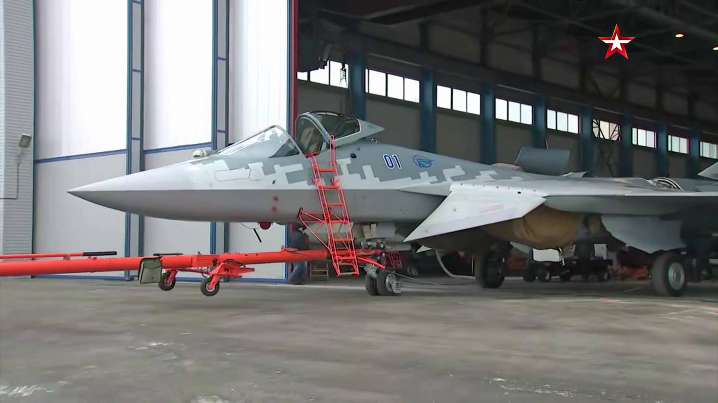 Su-57 ‘01’ from the initial series, in Akhtubinsk, in January 2021. <em>Russian Ministry of Defense</em>