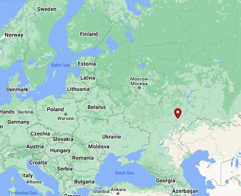 A map showing the general location of Engels Air Base in western Russia. <em>Google Maps</em>