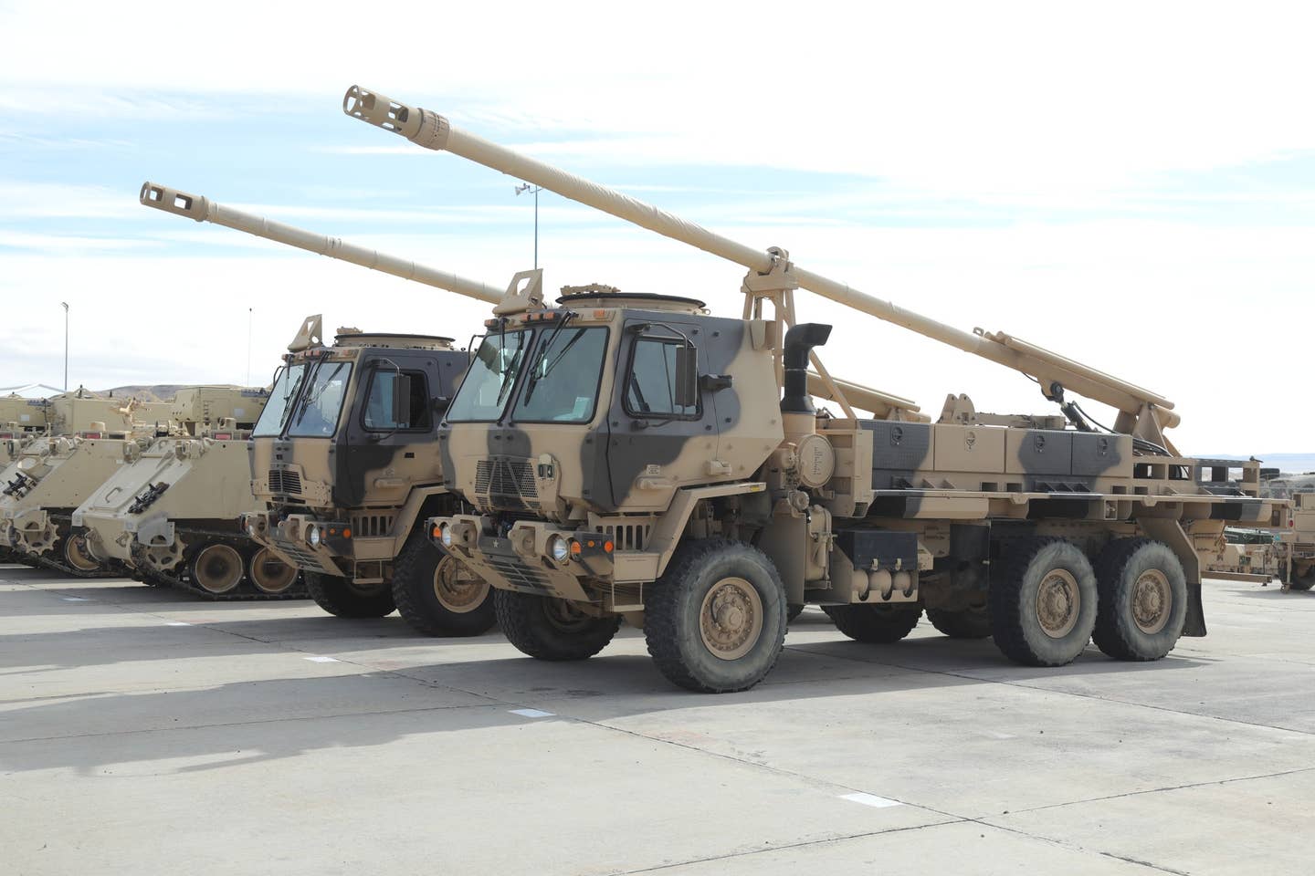 An Army FMTV-series 6x6 truck meant to emulate a French CEASAR self-propelled howitzer. <em>Credit: 11th Armored Cavalry Regiment</em>