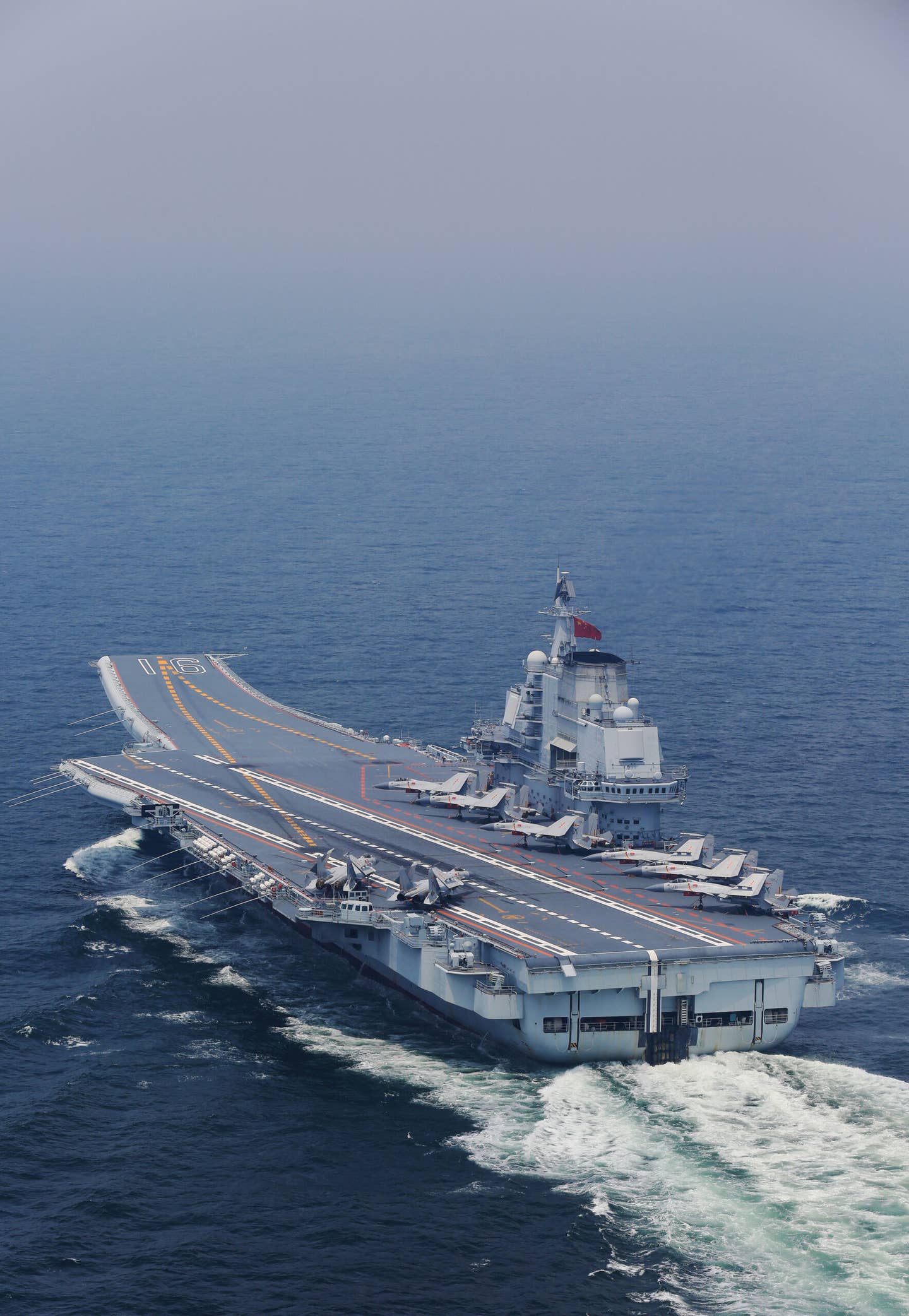 The Chinese aircraft carrier <em>Liaoning</em> during a training mission in 2017. <em>Xinhua/Zeng Tao via Getty Images</em>