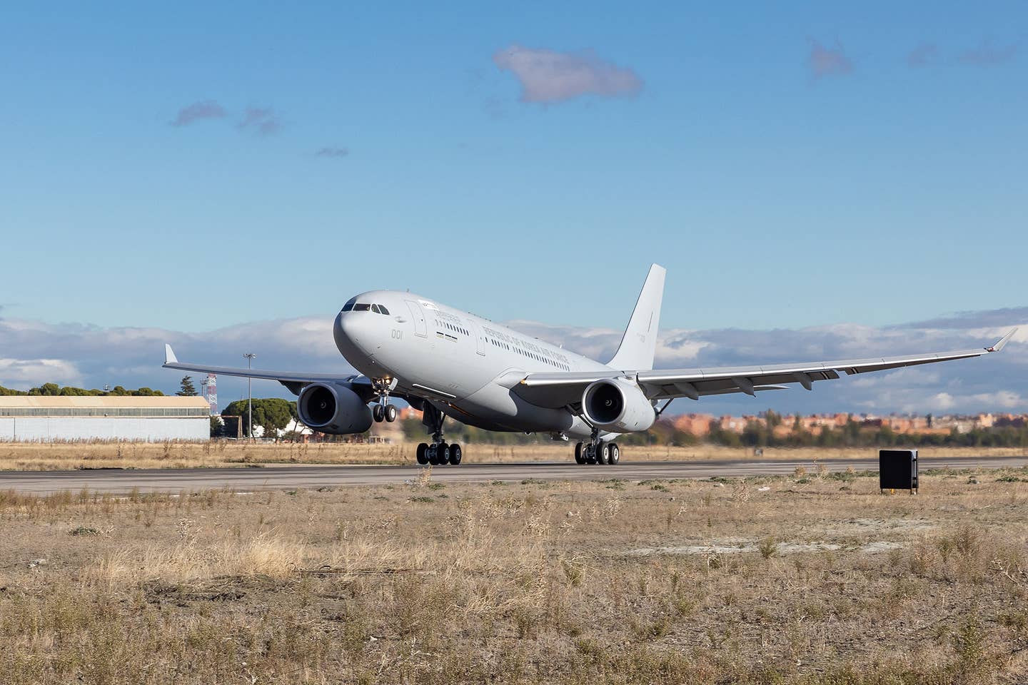 The first Airbus A330 MRTT aircraft for the ROKAF departs for Busan, South Korea, in November 2018. <em>Airbus</em>