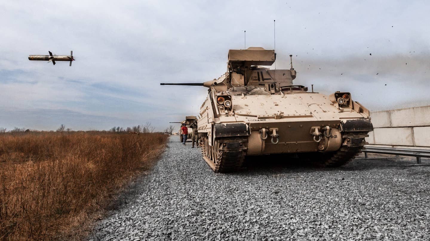 Soldiers assigned to the 278th Armored Cavalry Regiment conduct a TOW missile live-fire exercise at Fort Campbell, Kentucky, on April 25, 2018. <em>Photo by Sgt. Arturo Guzman/U.S. Army</em>