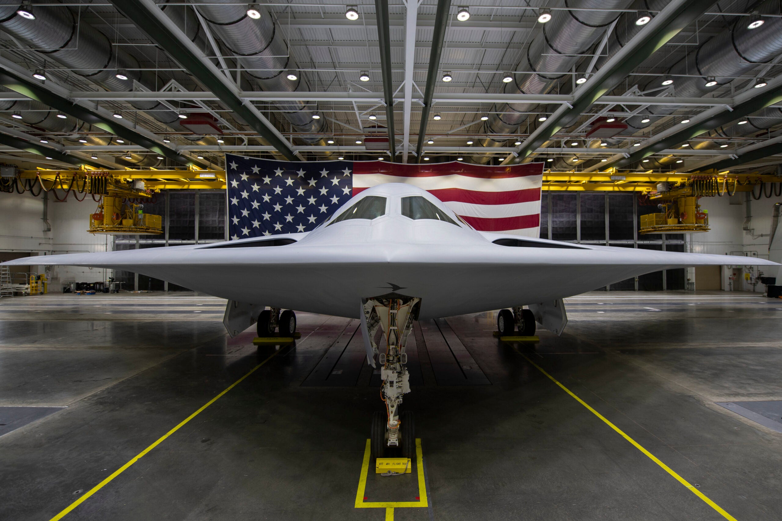 The B-21 Raider was unveiled to the public at a ceremony December 2, 2022 in

Palmdale, Calif. Designed to operate in tomorrow's high-end threat environment, the B-21 will play a critical role in ensuring America's enduring airpower capability. (U.S. Air Force photo)