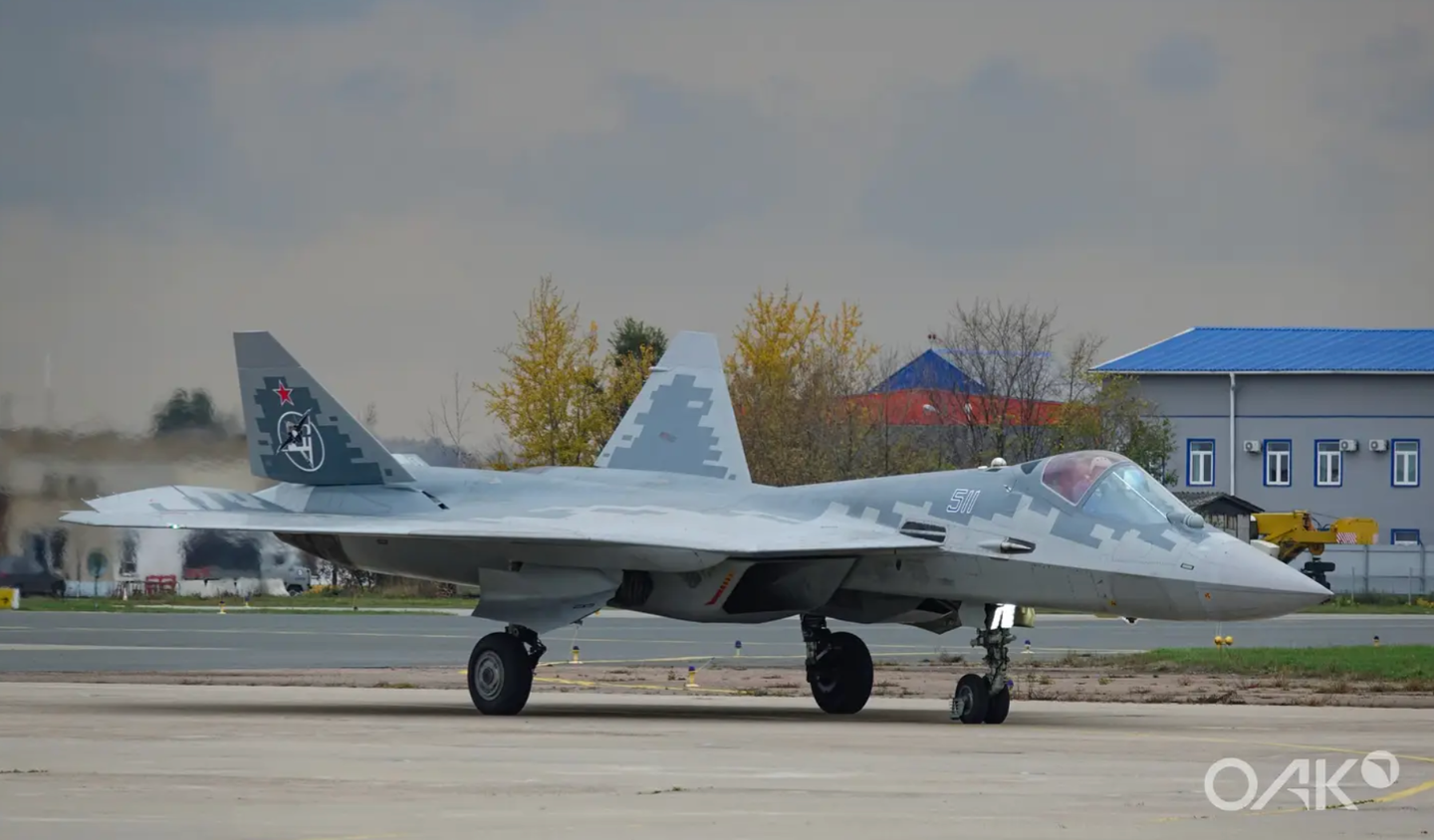 The test aircraft T-50-11 ready for its first flight after its modest upgrade, last October. The aircraft has modernized equipment and is able to be fitted with new izdeliye 30 engines in the future.&nbsp;<em>United Aircraft Corporation</em>