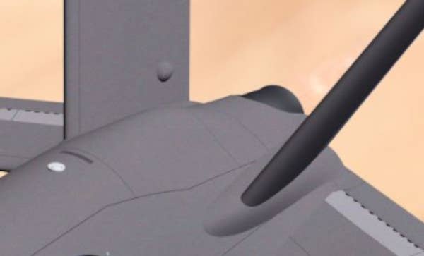 What appears to be a single rear exhaust nozzle is seen in this close-up of a DARPA rendering of Aurora Flight Sciences' CRANE X-plane design. <em>DARPA</em>