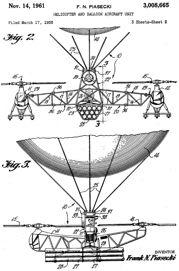 Patent illustration for PiAC's Helicopter Ballon Aircraft Unit. <em>Credit: PiAC</em>