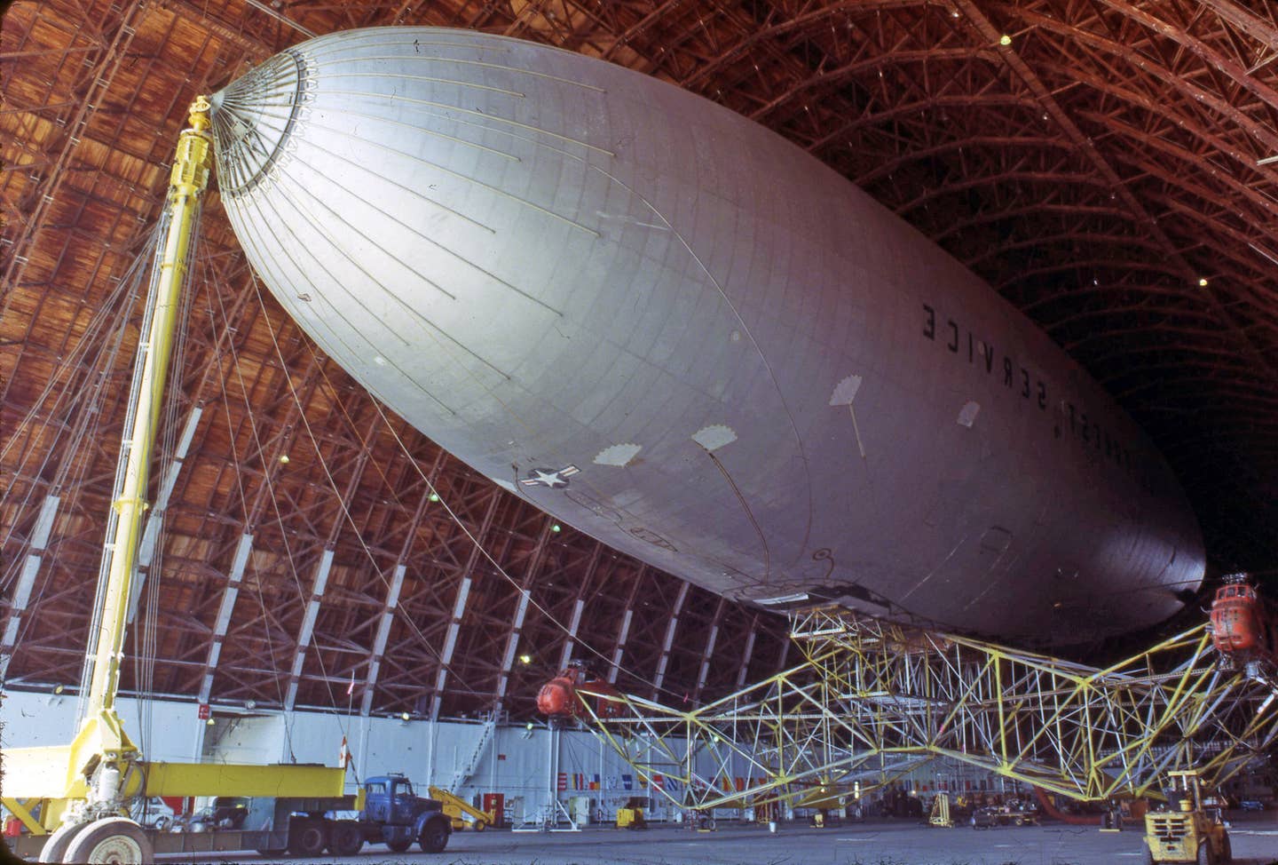The PA-97 Helistat prototype in its final form as it appeared inside a hangar. <em>Credit: Joint Base McGuire-Dix-Lakehurst</em>