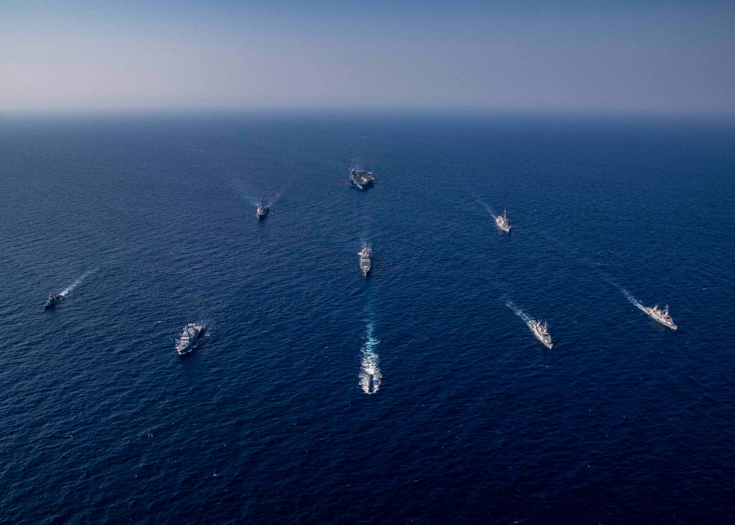 The <em>George H.W. Bush</em> Carrier Strike Group sails in formation with the Israeli Navy during exercise Juniper Oak 2023-2, Jan. 24, 2023. <em>Credit: U.S. Navy photo by Mass Communication Specialist 2nd Class Novalee Manzella</em>