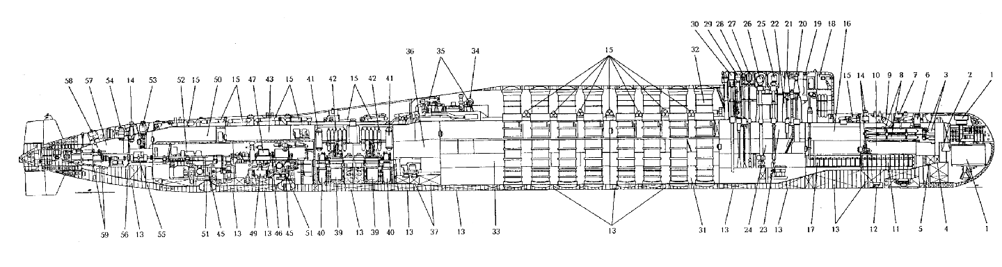 The internal arrangement of the <em>Delta III </em>class submarine.<em> Y. Apalkov</em>