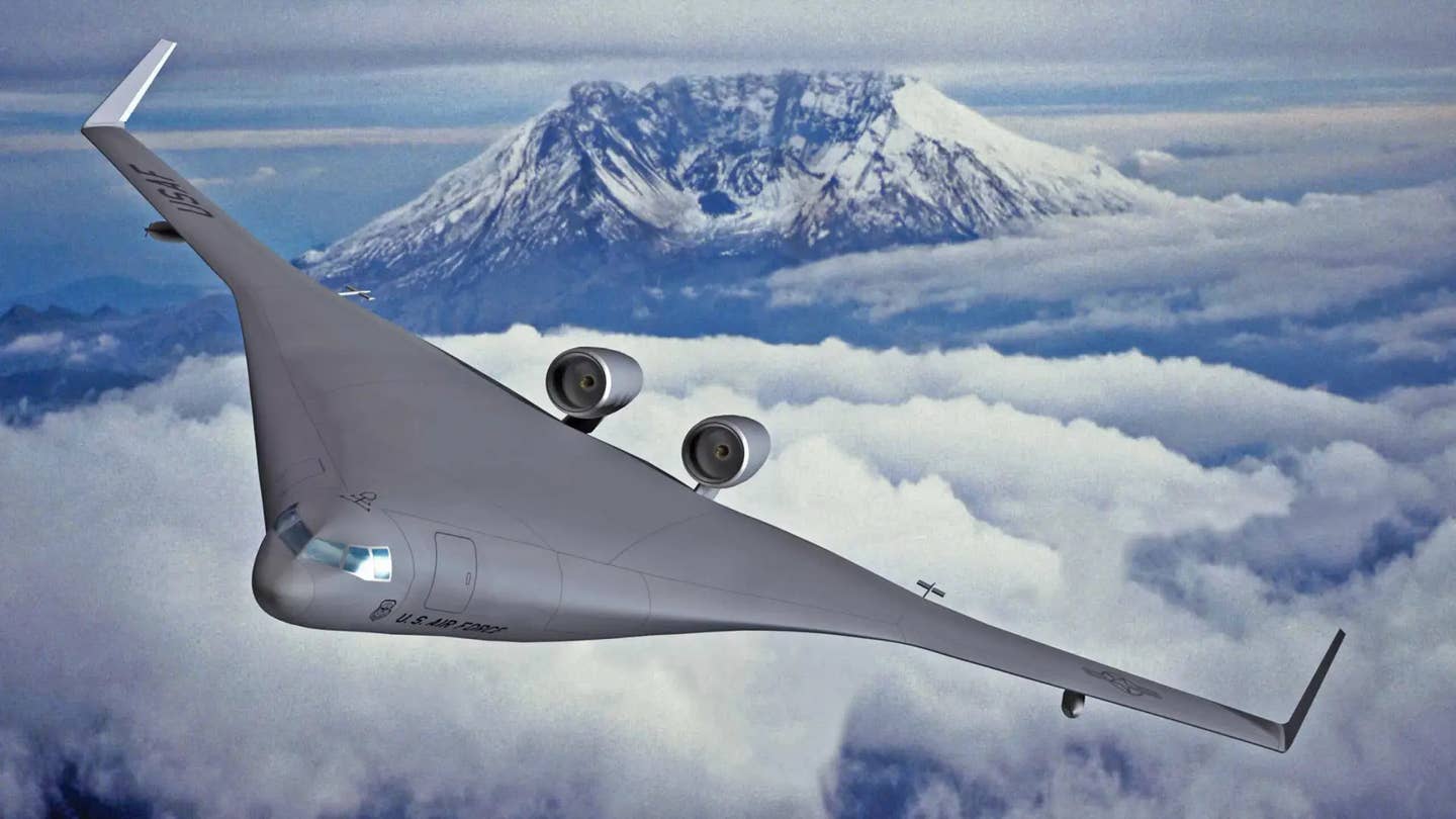An artist's conception of an earlier, non-stealthy Boeing BWB design, seen configured here as an aerial refueling tanker. <em>Boeing</em>