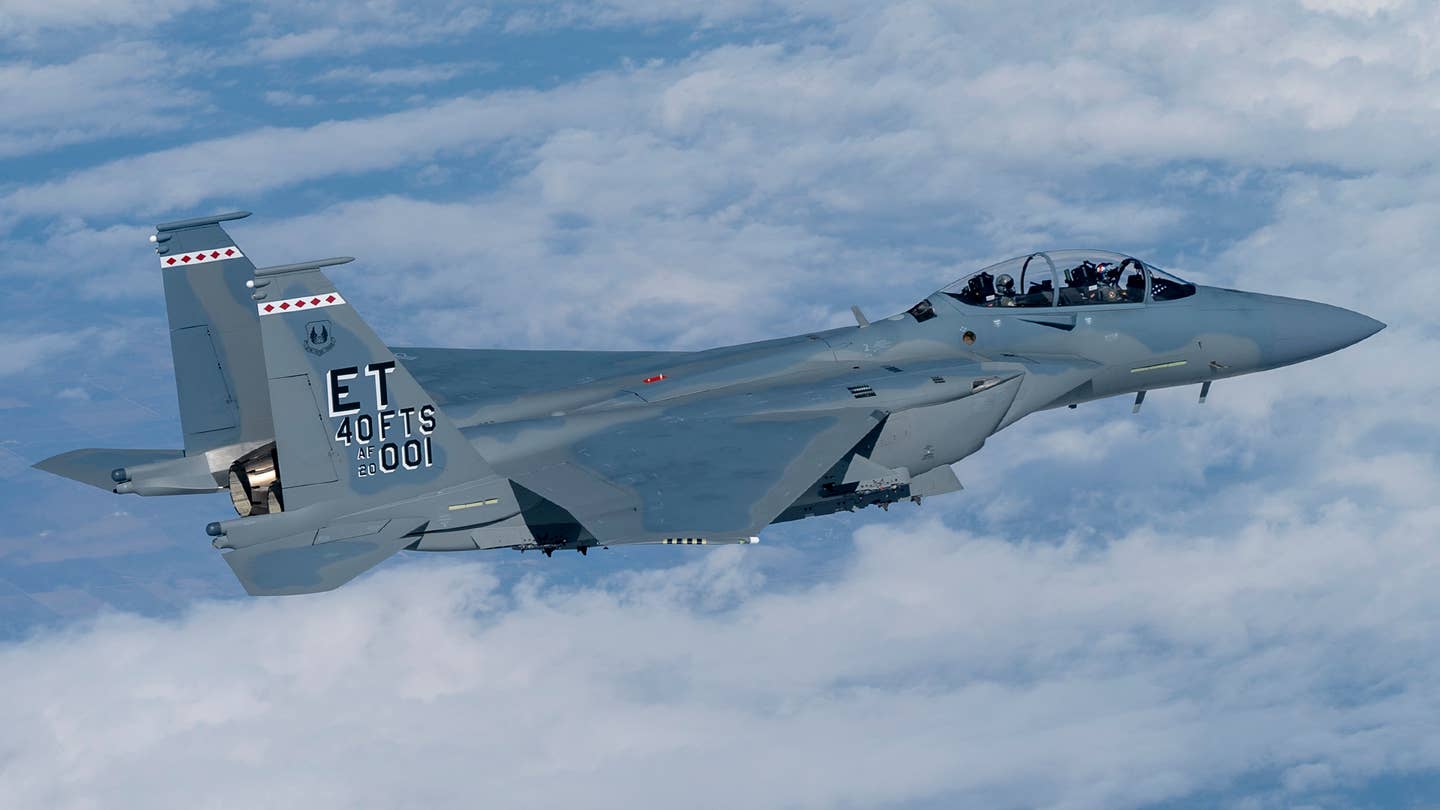 One of the initial USAF F-15EXs, assigned to the 40th Flight Test Squadron, and equipped with CFTs. <em>USAF/TSgt John McRell</em>