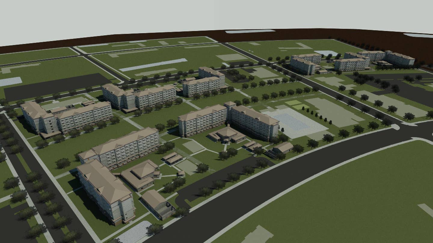 A rendering depicting barracks currently under construction aboard Marine Corps Base Camp Blaz in Guam. <em>Credit: DoD photo illustration by Naval Facilities Engineering Systems Command Pacific</em>