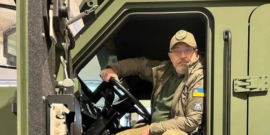 Oleksii Reznikov at the wheel of the Bohdan self-propelled gun system (Photo:Oleksii Reznikov / Facebook)