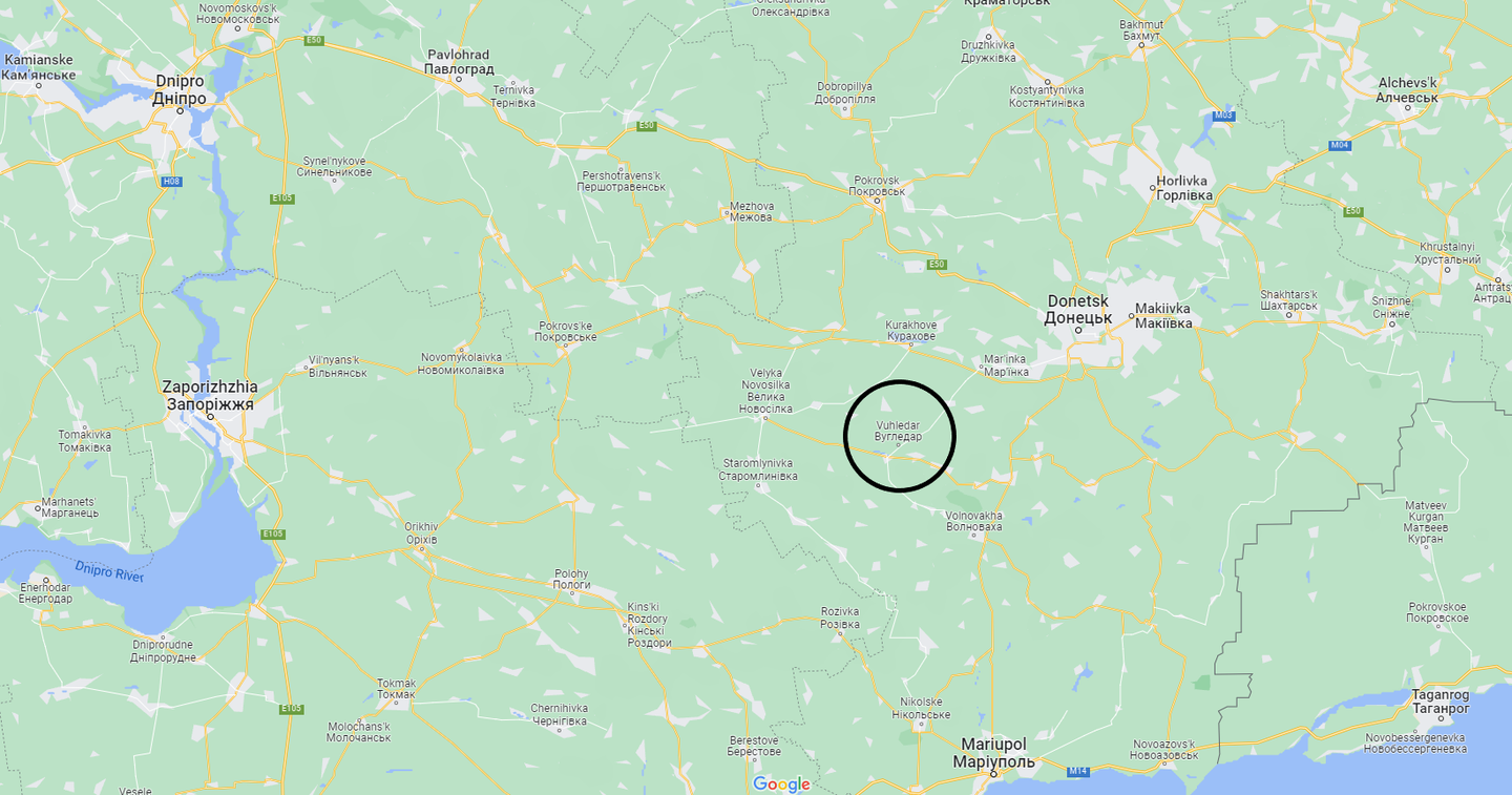Location of Vuhledar, Ukraine. (Google Maps)