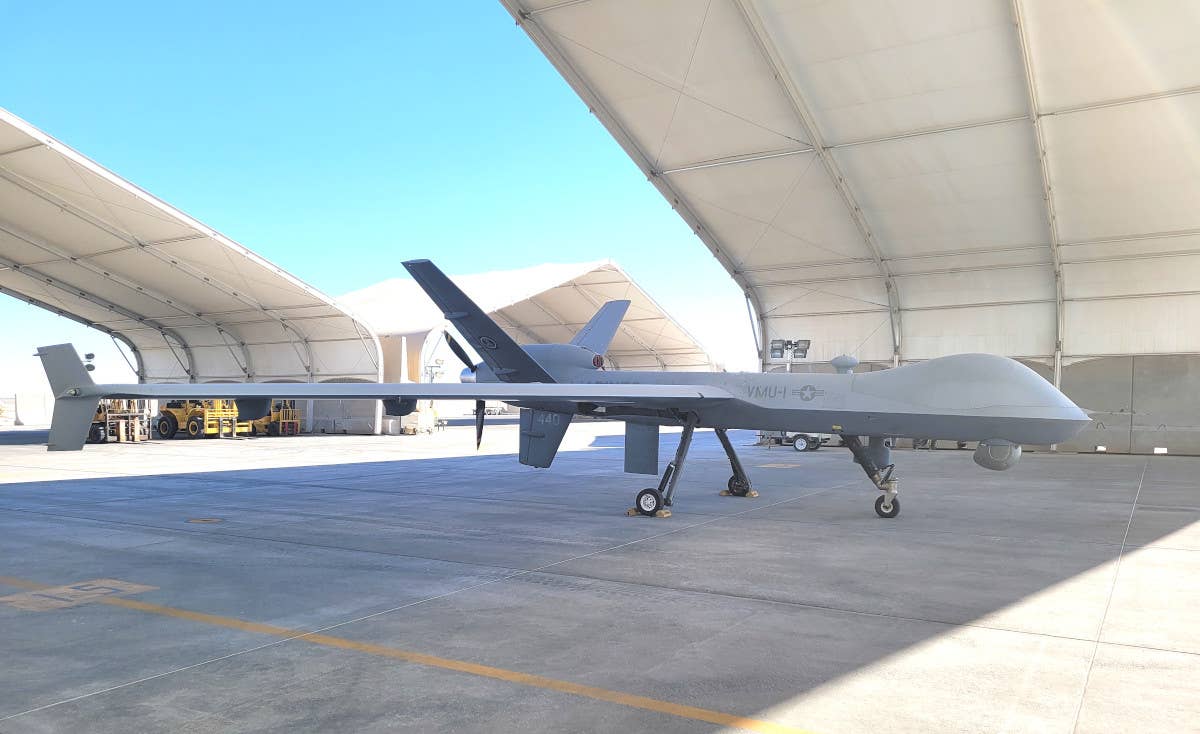 The Marine Corps' acquisition of MQ-9 Reaper drones, one of which is seen here, is another aspect of the service's broader efforts to expand its uncrewed aircraft capabilities. <em>USMC</em>