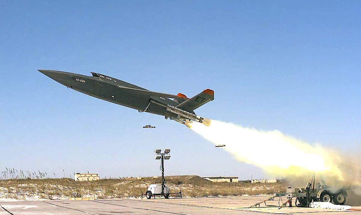 The 40th Flight Test Squadron's XQ-58A at the moment of launch on December 15, 2022. <em>USAF</em>