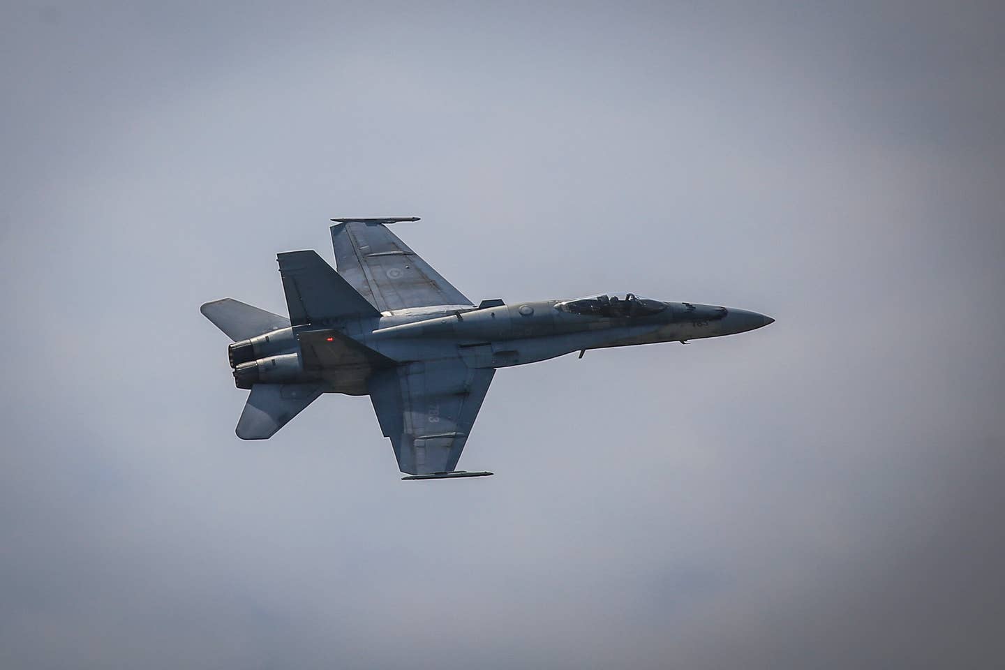 A Royal Canadian Air Force CF-18 performs over the 2018 Power in the Pines Open House and Air Show at Joint Base McGuire-Dix-Lakehurst, N.J., May 4, 2018. <em>Credit: U.S. Air National Guard photo by Master Sgt. Matt Hecht</em>