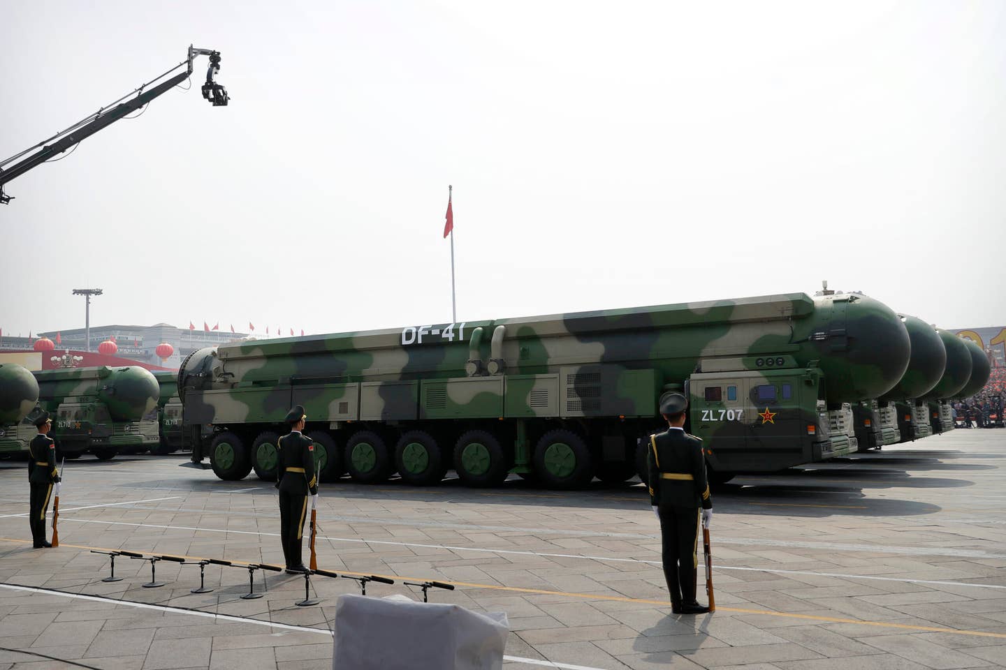 Chinese military vehicles carrying DF-41 ICBMs roll during a parade to commemorate the 70th anniversary of the founding of Communist China in Beijing, Tuesday, Oct. 1, 2019. <em>Credit: AP Photo/Mark Schiefelbein</em>