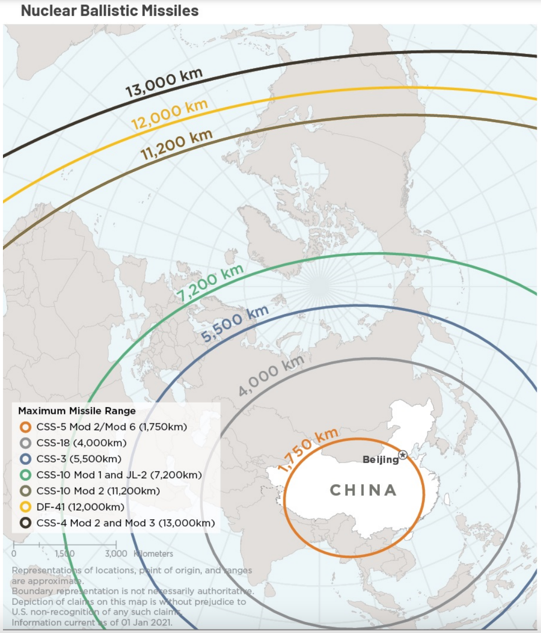 Graphic depicting the range of China's ICBM arsenal. <em>Credit: Defense Department</em>