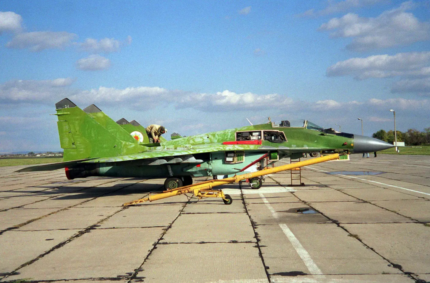 Some of the Moldovan MiG-29s being readied for transport to the United States.&nbsp;<em>DoD</em>