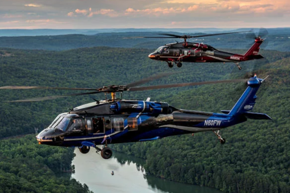 Ace Aeronautics UH-60As N60FW and N60DK fly together. <em>Ace Aeronautics</em>
