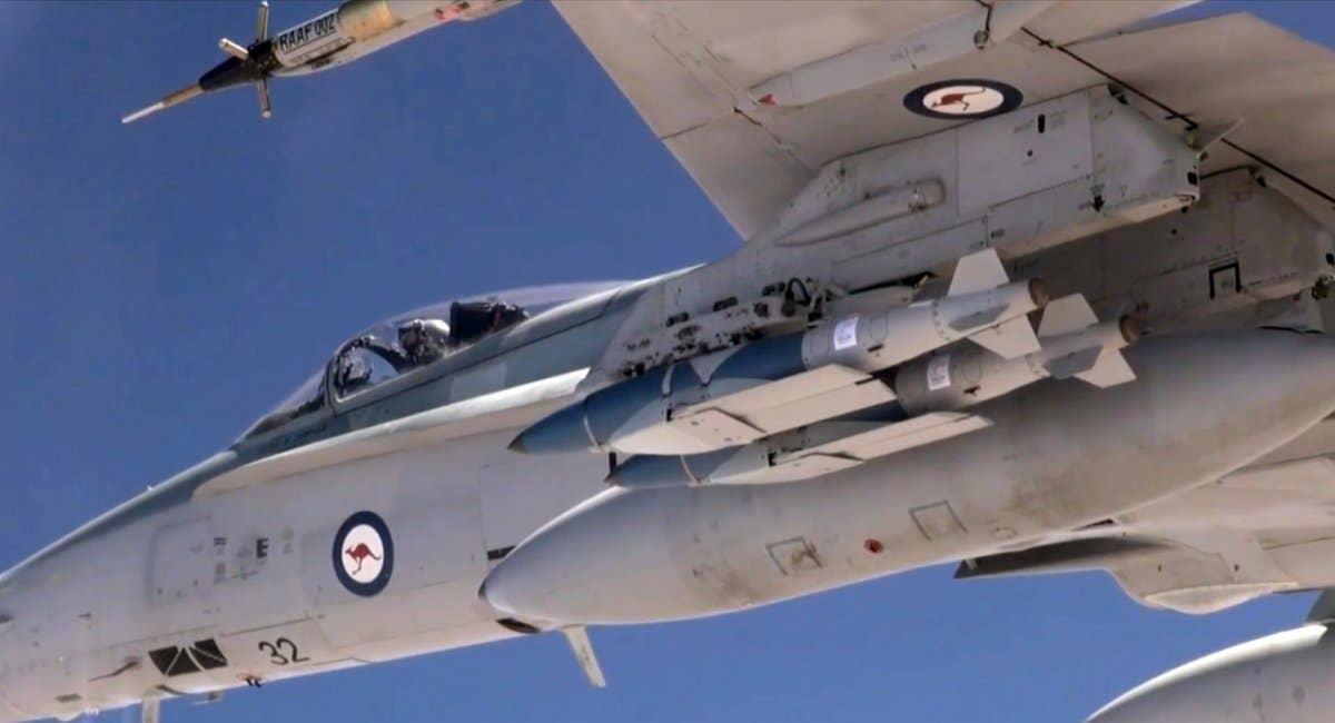 JDAM-ERs on an Australian F/A-18 Hornet. <em>Australian Defense Force</em>