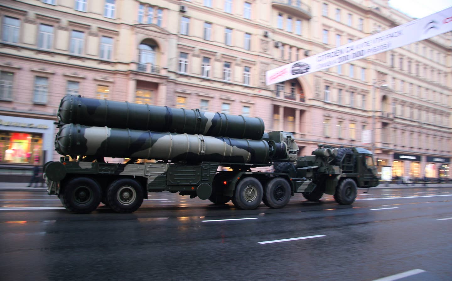Russian S-400 system during a rehearsal for Russia's 2009 Victory Day parade in Moscow. <em>Credit: Vitaly V. Kuzmin/Wikimedia Commons</em>