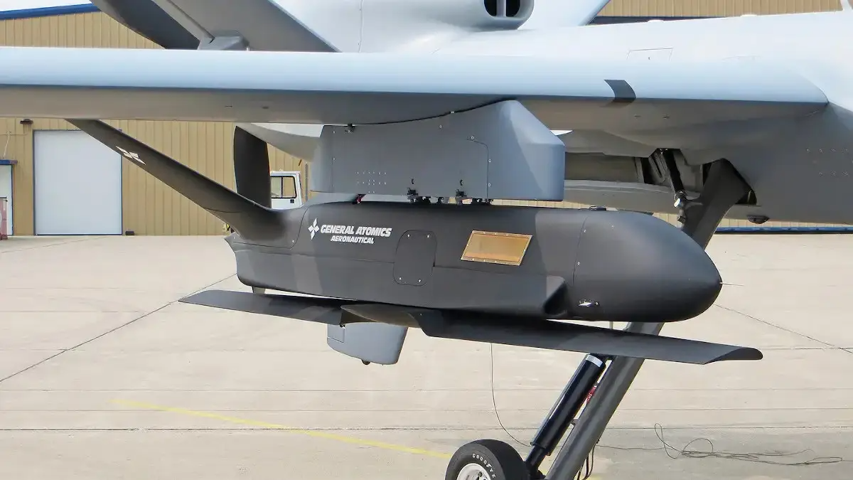 A Sparrowhawk captive carry test article under the wing of an MQ-9 Reaper drone. <em>Credit:</em> <em>GA-ASI</em>