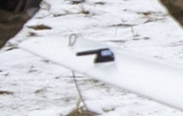Another close-up showing what looks like a pitot tube on top of the drone's right wing. The black-color section underneath the wing seen in the reported wreckage from Belgorod could be used to affix this feature. <em>Mustafa Ciftci/Anadolu Agency via Getty Images</em>