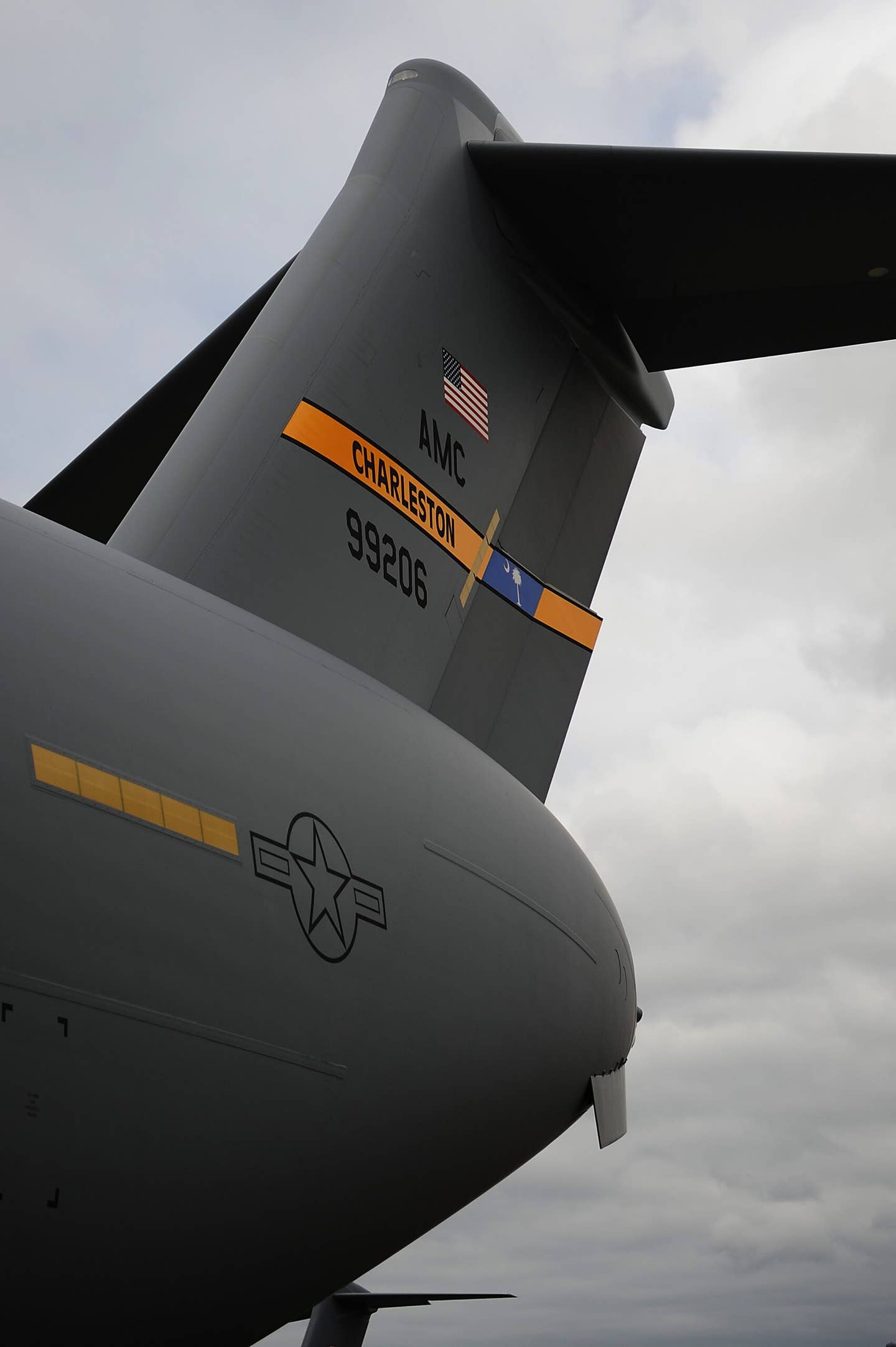 An AMC C-17A Globemaster III tail wing pictured in July 2011. <em>Air Mobility Command</em>