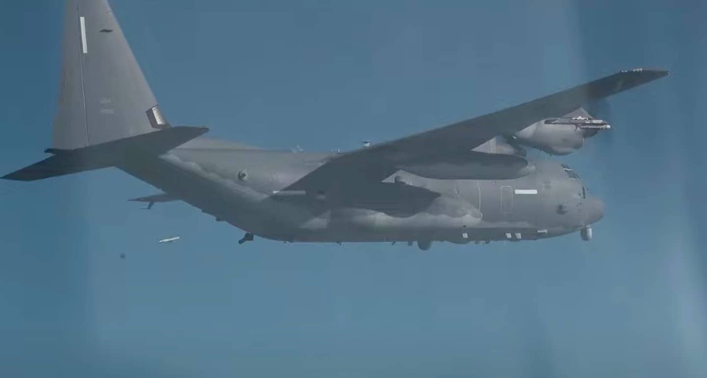 An AGM-176 precision-guided missile being launched. <em>YouTube screencap</em>