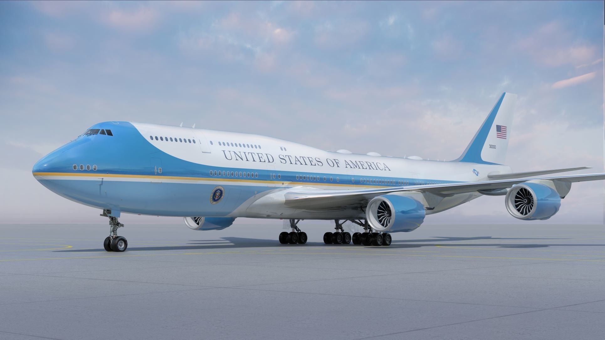 The President of the United States selected the livery design for the “Next Air Force One,” VC-25B, a design that will closely resemble the livery of the current Air Force One, VC-25A, while also modernizing for the 21st century. (Courtesy rendering)