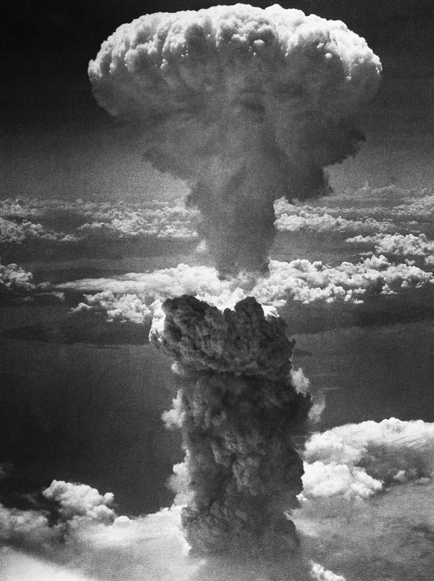 Levy's iconic image of the Nagasaki mushroom cloud, August 9, 1945. <em>Bettmann via Getty Images</em><br>