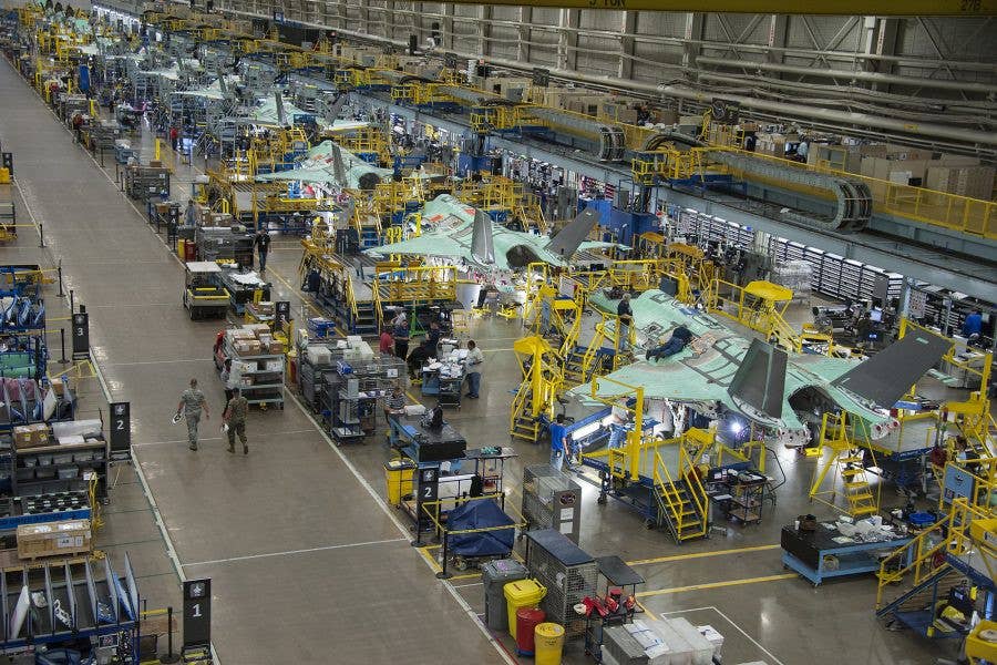 The F-35 production line at Fort Worth. <em>Lockheed Martin</em>