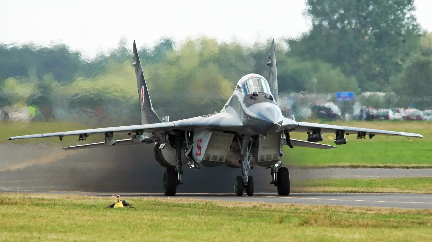 A Polish MiG-29 taxis on a runway. <em>Credit:&nbsp;Andre Wadman</em>