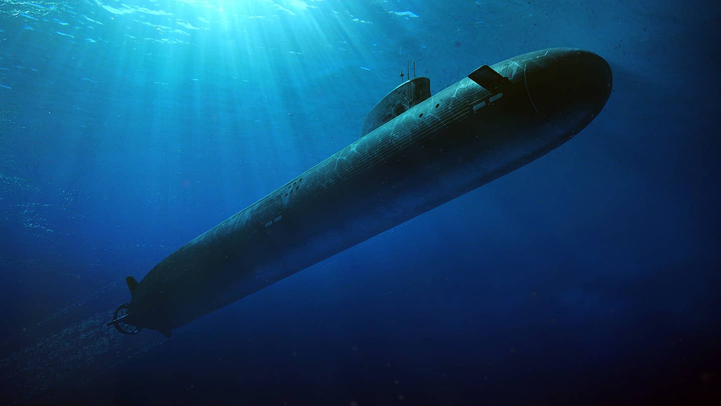Concept art of the submerged <em>SSN-AUKUS</em>. (U.K. Defense Ministry illustration)