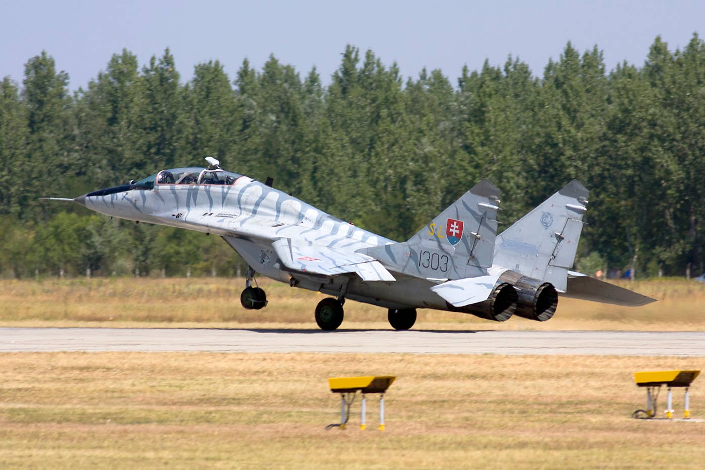 One of the Slovakian two-seat MiG-29s, upgraded to MiG-29UBS standard, seen in 2013. <em>Rob Schleiffert/WIkimedia Commons</em>