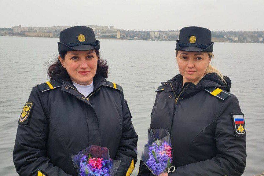 Senior Sailor Marina Faleeva (left) and Chief Starshina Tatyana Tseluyko "repelled a drone attack on Sevastopol today," according to the Russian Defense Ministry (MoD). (Russian MoD photo)